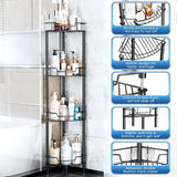 4-Tier Stainless Steel Corner Shower Caddy with Shelves – Floor-Standing Bathroom Storage Rack