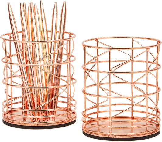 2-Pack Rose Gold Pen Holder Desk Organizer Cups – Stylish Storage for Pens, Brushes & Office Supplies
