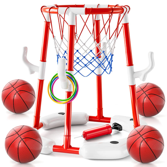 Summer Pool Basketball Hoop Toys – Floating Basketball Game with 4 Balls for Outdoor & Indoor Water Play