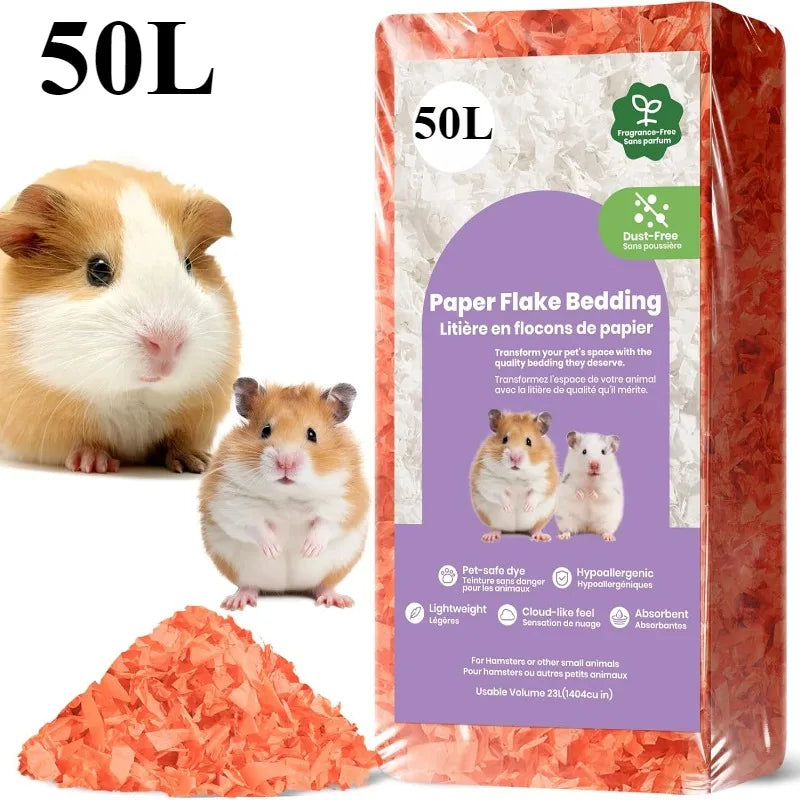 Natural Paper Small Pet Bedding – 23L/50L Dust-Free, Odor Control & Moisture Absorbent Shavings for Hamsters, Rabbits & Guinea Pigs