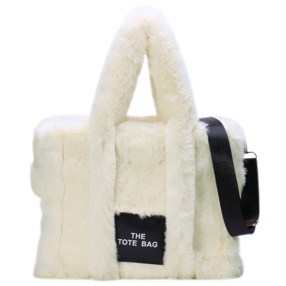 Women’s Fluffy Plush Tote Bag – Solid Color Soft Shoulder & Crossbody Shopper with Large Capacity for Work, Travel & Daily Use