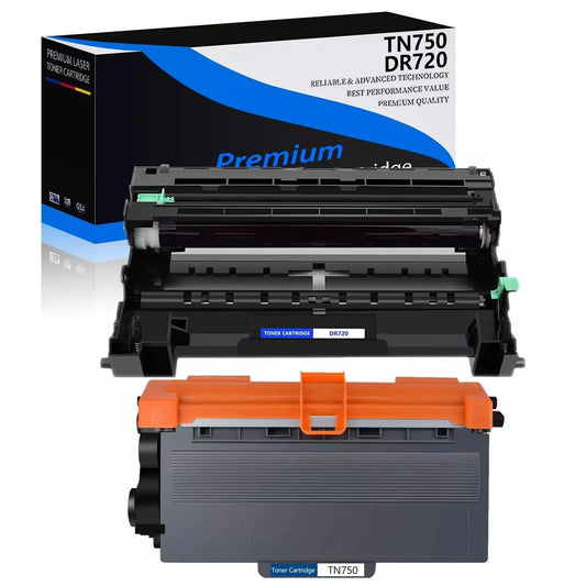 High-Yield Brother TN-750 Black Toner (8,000 Pages) + DR-720 Drum Unit (30,000 Pages) Combo