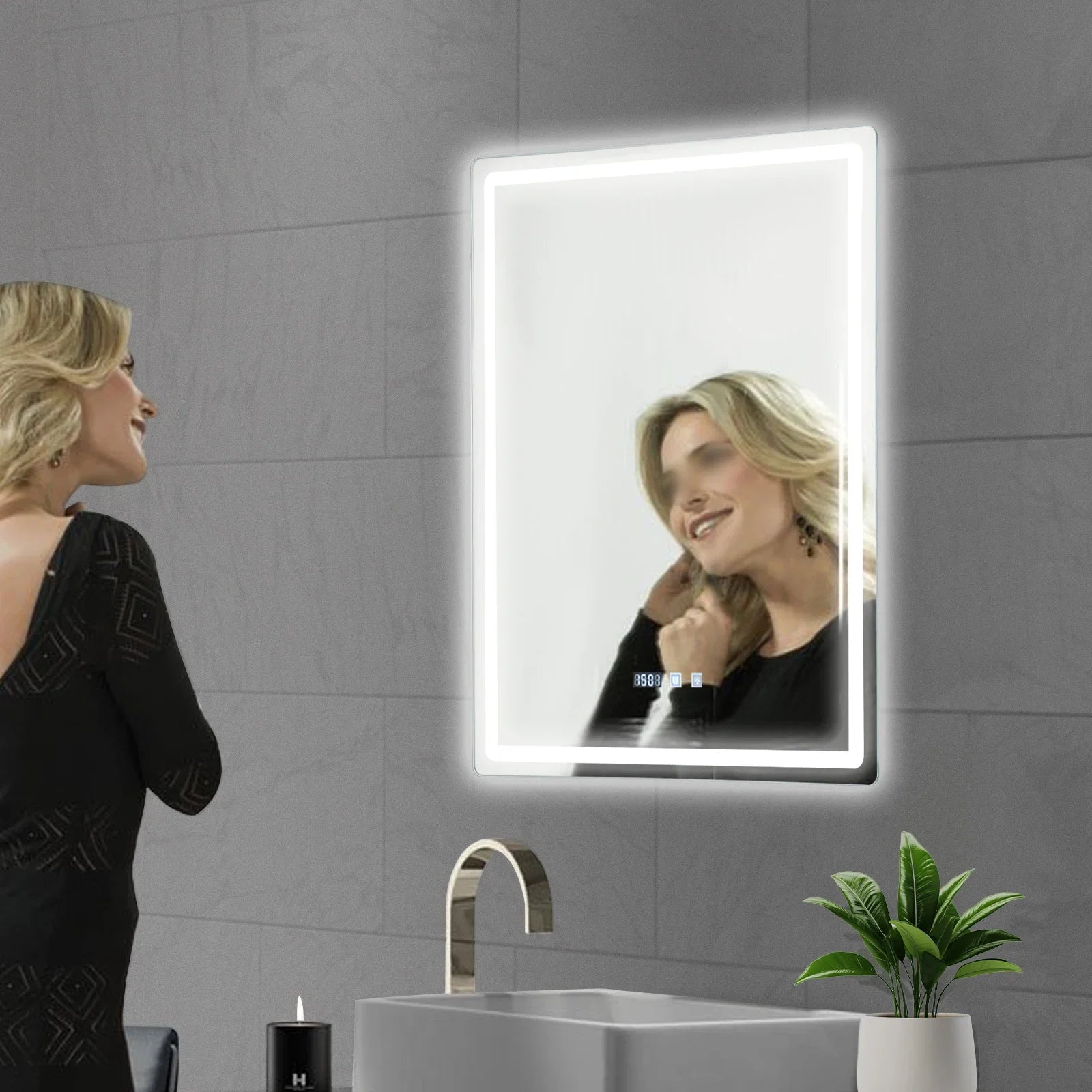 LED Wall-Mounted Anti-Fog Bathroom Mirror – Touch-Switch 3-Colour Dimmable Vanity Light