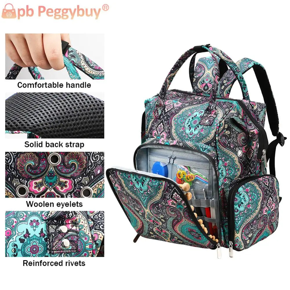 Nylon Knitting & Crochet Yarn Organizer Bag – Portable Lightweight Craft Tote | Wear-Resistant Sewing & Hook Storage with USB Port