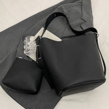 Women’s Large-Capacity Bucket Shoulder Bag with Matching Clutch – Adjustable Strap, Solid Color Minimal Style
