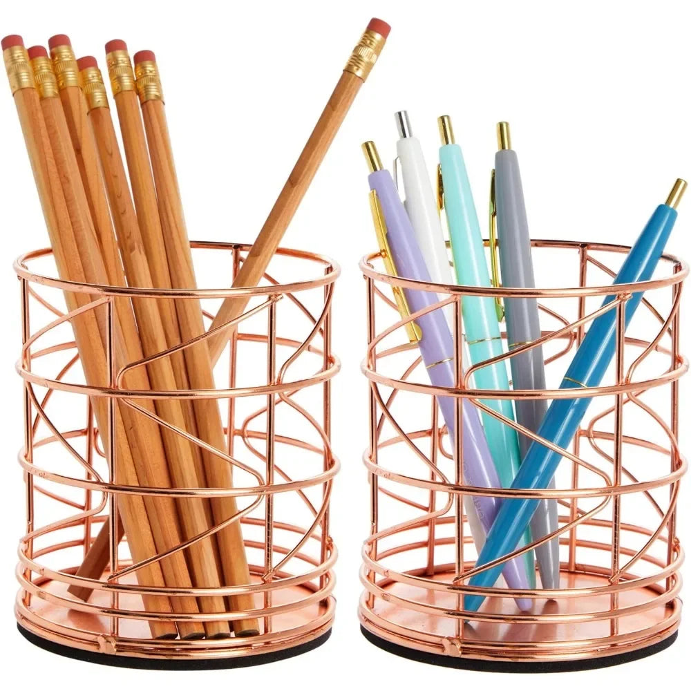 2-Pack Rose Gold Pen Holder Desk Organizer Cups – Stylish Storage for Pens, Brushes & Office Supplies
