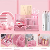 12-Piece Pink Office Desk Accessories Set – Tape Dispenser, Stapler & Organizer