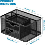 Mesh Desk Organizer with Two Drawers – 5 Compartments, Desktop Pen & Pencil Caddy