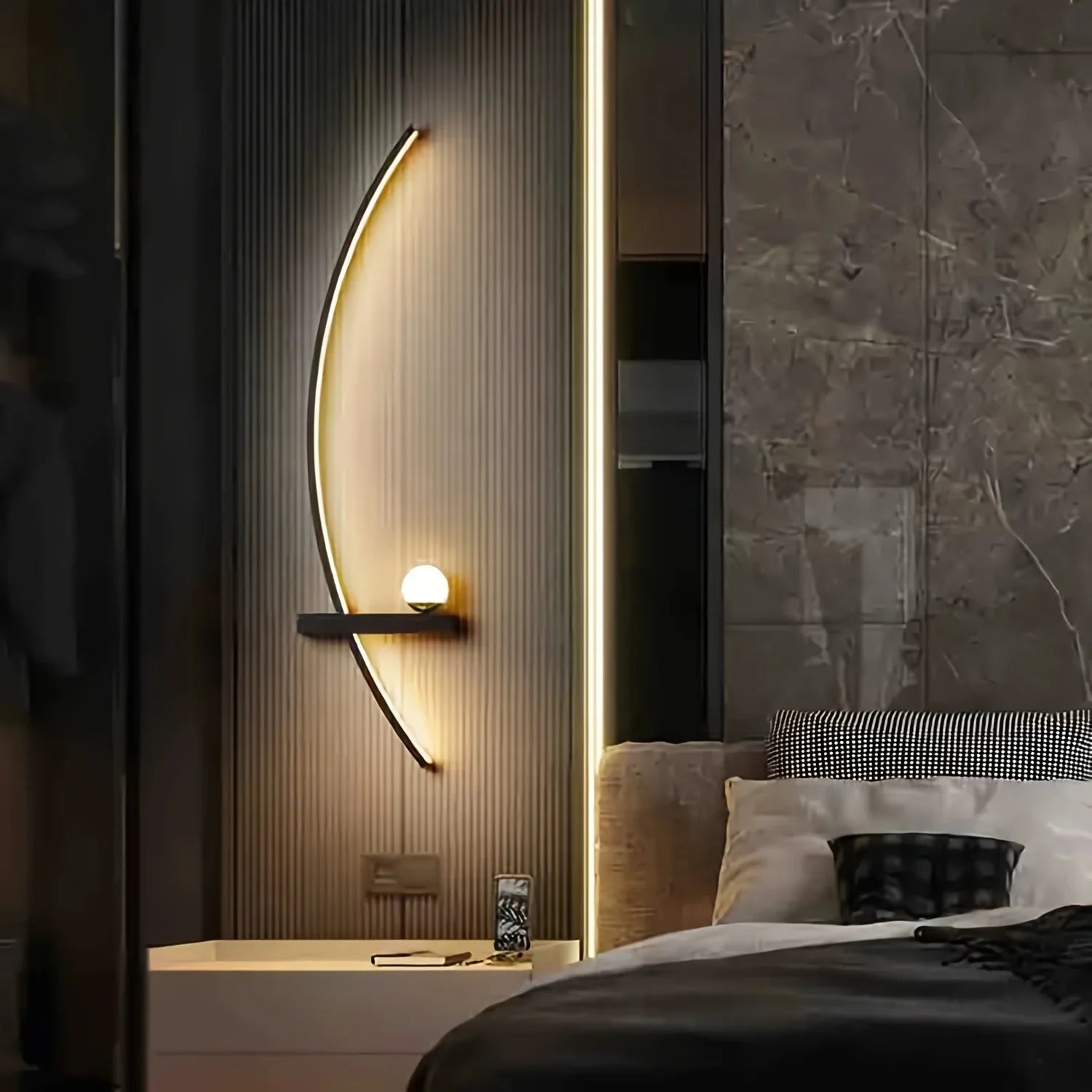 2Pcs Modern Adjustable LED Wall Sconce – 31.5" Arched Metal Bedside Lamp with 3000K Warm Glow for Bedroom 💡🛏️