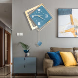 Modern Metal Large Wall Clock – Silent Digital Hanging Clock with Pendulum for Home Art Décor