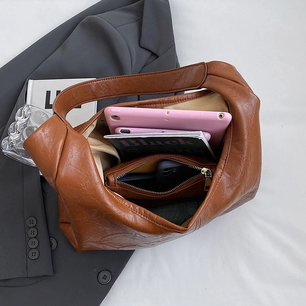 Women’s Soft Under-Arm & Handbag Set – 2-Piece Shoulder Bag + Clutch in Solid Colour