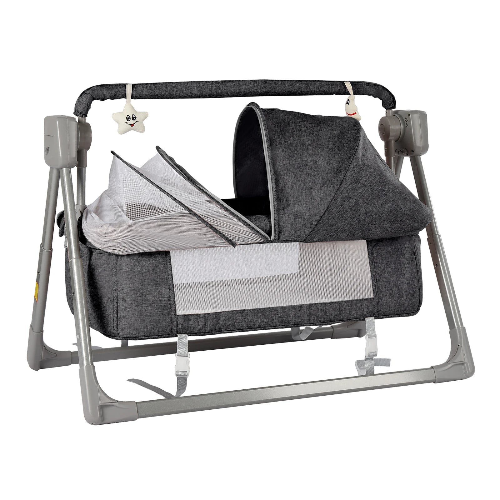 Elele Nova 3‑in‑1 Electric Cradle & Baby Swing Bed – Gray/Khaki Auto-Rocking Recliner Crib with Music, Remote & Soft Mattress