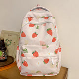 Women’s Strawberry Pattern Backpack – Large-Capacity Student School Bag | Cute Daily Daypack with Adjustable Straps