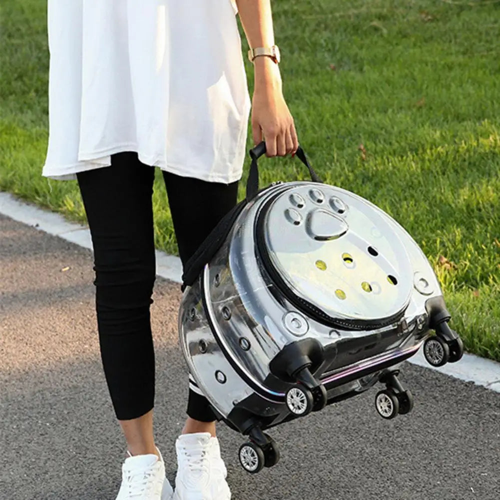 Pet Trolley Case with Clear Ventilation Holes – Silent Wheels, Portable Travel Backpack Carrier for Cats & Dogs