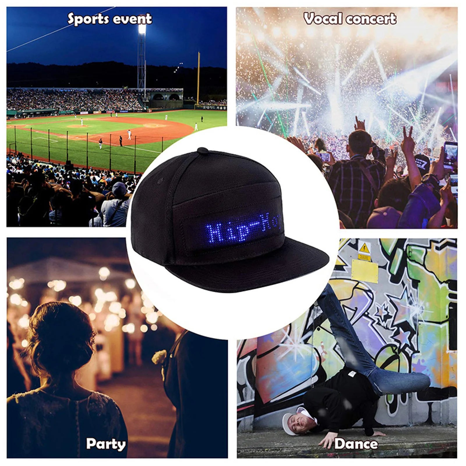 LED Programmable Bluetooth Hat – Editable Colorful LED Display Cap with App Control for Concerts, Festivals & Outdoor Parties