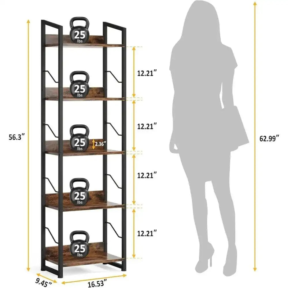 Tier Industrial Wood Bookcase with Metal Edge Protection - PulinGO
