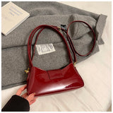 Women’s Patent PU Leather Armpit Handbag – Luxury Gold Buckle Shoulder Bag with Elegant Glossy Finish for Trendy Fashion Looks
