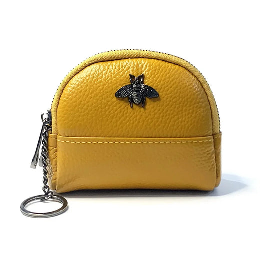 Cute Bee Decor Women’s Leather Coin Purse – Small 2-Zipper Wallet with Keychain Ring