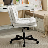💺 Armless Office Desk Chair – PU Leather Wide Cross-Legged Task Chair with Wheels & Adjustable Swivel