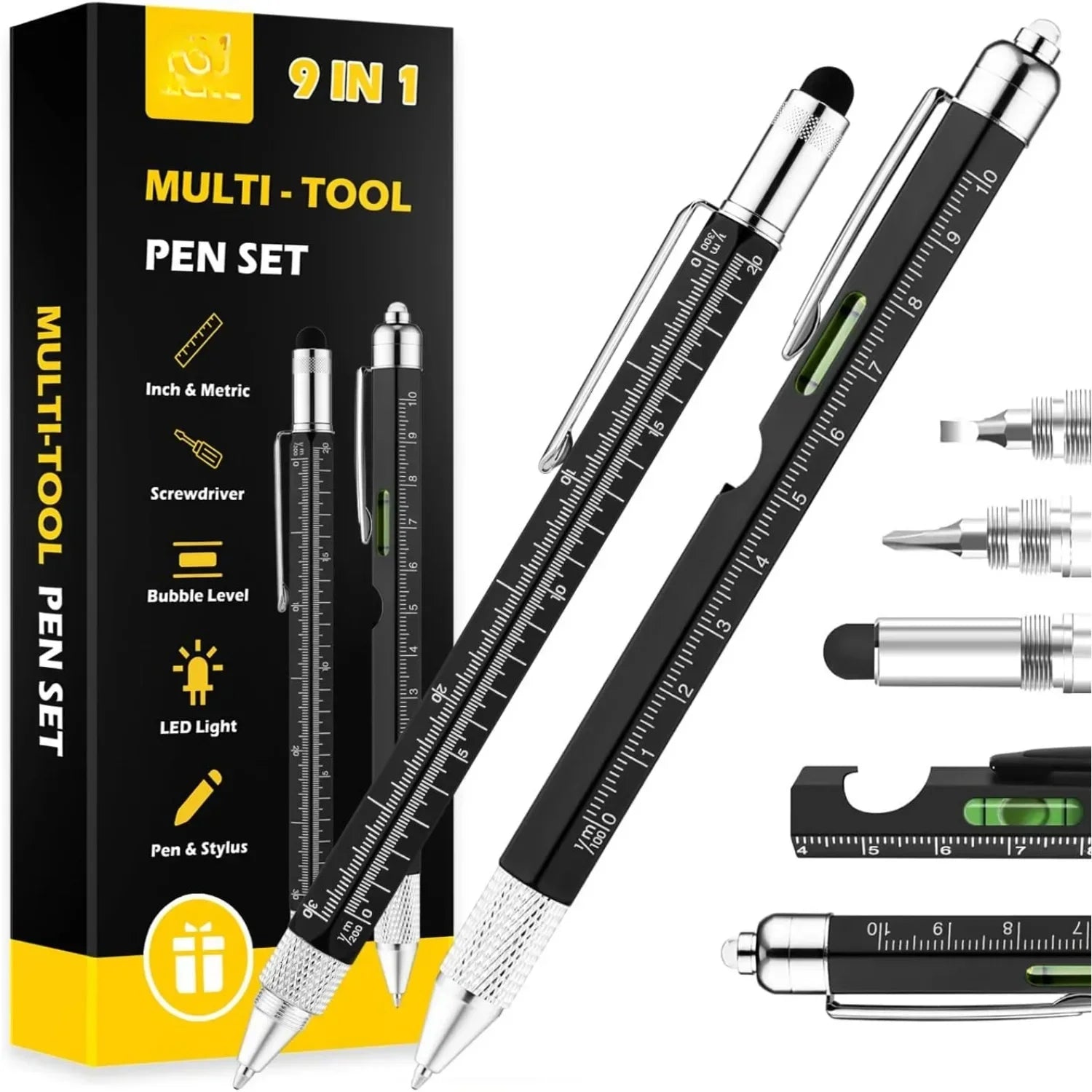 Multifunction Pen – 6-in-1 Stylus Ballpoint Tool with Ruler, Level, Screwdriver & LED Light 🔧