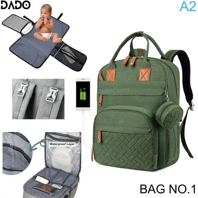 Diaper Bag Backpack – Large Waterproof Baby Travel Tote with Changing Station, Pad & Stroller Straps | Multifunction Bag for Moms & Dads