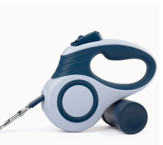 16ft Auto-Retractable Dog Leash – Durable Nylon Extendable Lead with Easy Control & Blue-White Geometric Design