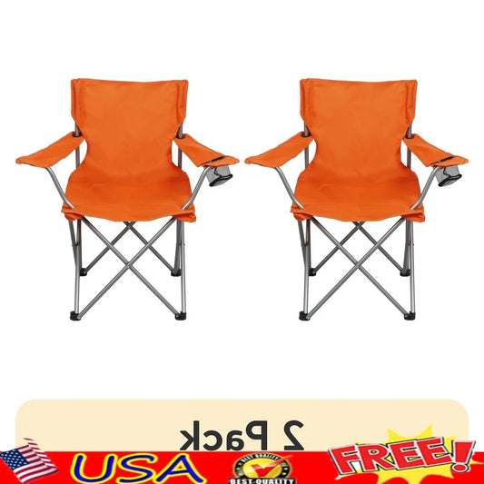 2-Pack Folding Camp Chairs with Cup Holder – Portable Quad Frame, Durable Outdoor Seating for Camping, Tailgating & Sports Events