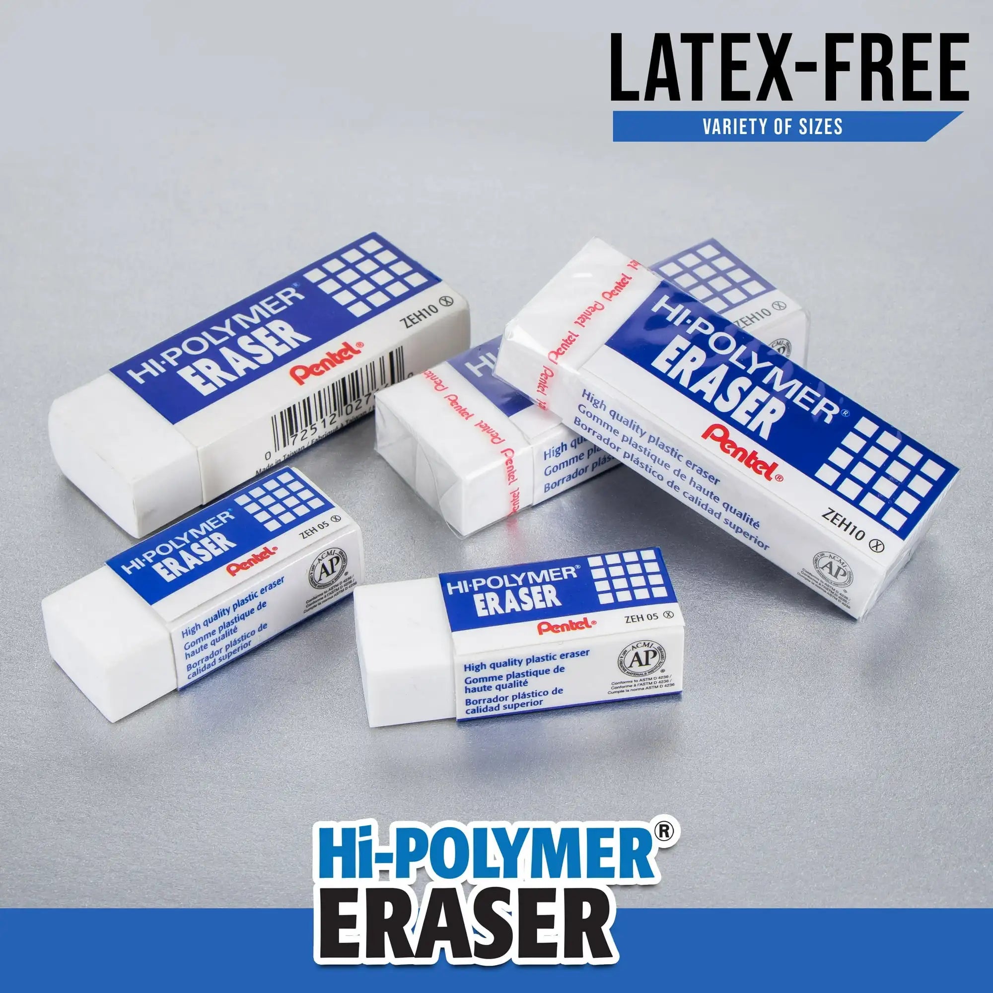 Pentel Hi-Polymer Block Erasers – Latex-Free White Erasers, Clean Precision (4-Pack)