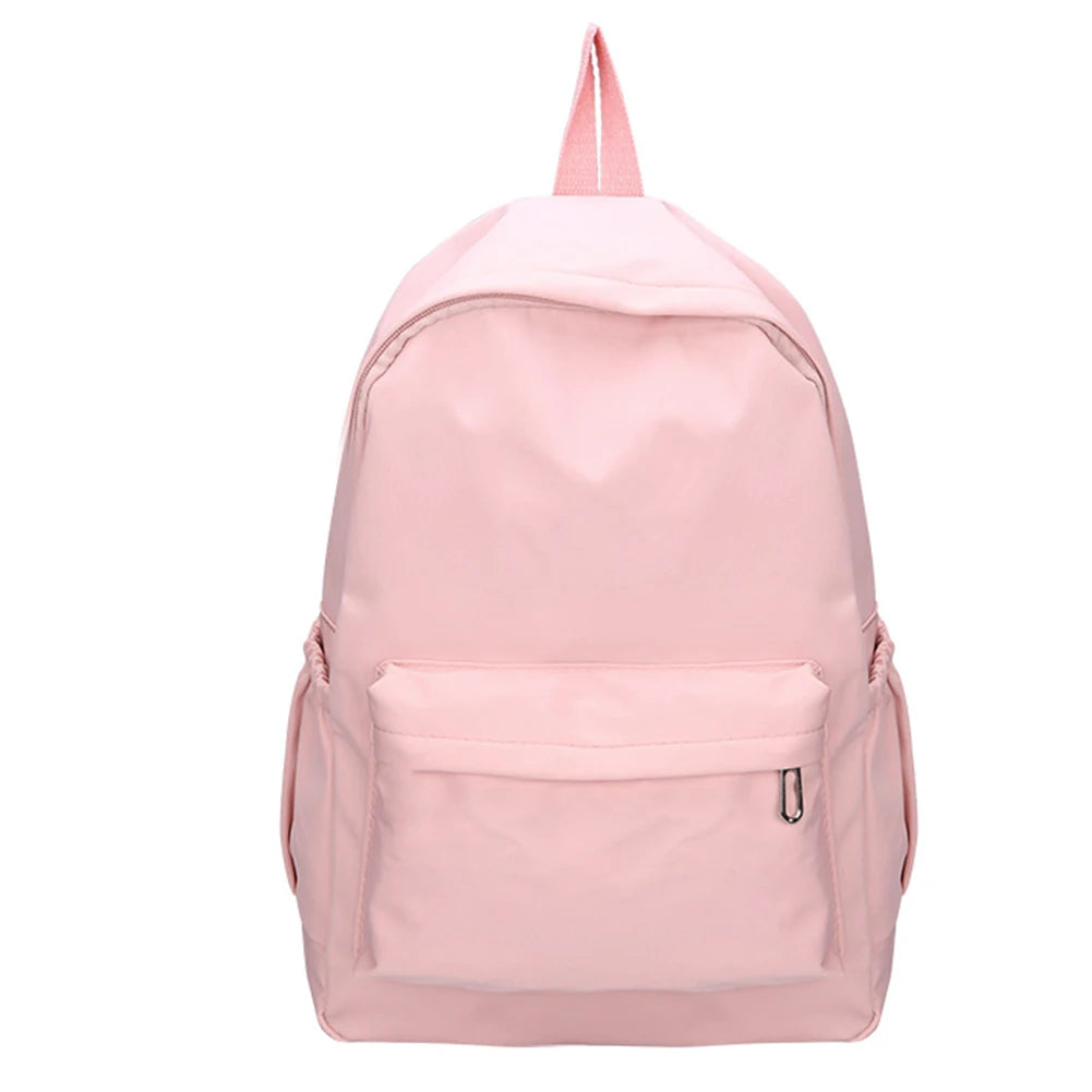 Solid Color Nylon Backpack for Girls – Large Capacity Daily School & Travel Shoulder Backpack