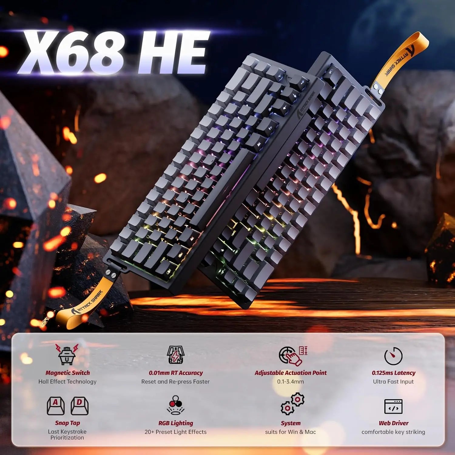 Mambasnake X Attack Shark X68 HE Gaming Keyboard and R1 Mouse Combo – 8KHz Magnetic Switch Keyboard with RGB Backlight & Precision Gamer Mouse