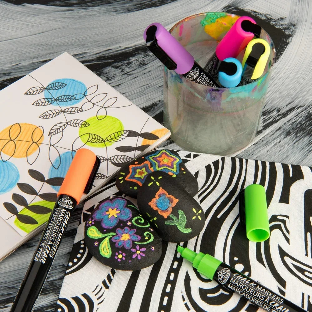 6-Piece Neon Liquid Chalk Marker Set – Non-Toxic Reversible Fine Tip, Easy-Clean Multi-Surface Pens for Artists & Crafters