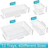 12-Piece Crystal Clear Drawer Organizer Set – Multi-Size Storage Trays for Vanity, Kitchen & Office