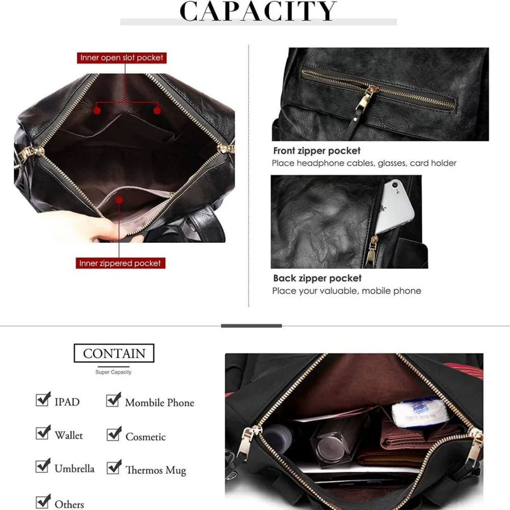 Women’s PU Leather Convertible Backpack Purse – Fashion Casual Shoulder Bag | Large-Capacity Stylish Daypack for Daily Use