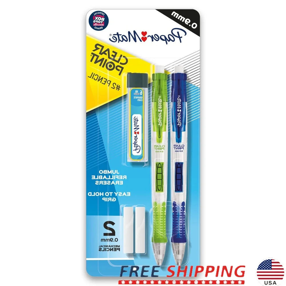 Clearpoint Mechanical Pencil Starter Kit – 0.9 mm HB #2 Lead, Textured Grip & Jumbo Erasers (2-Pack)
