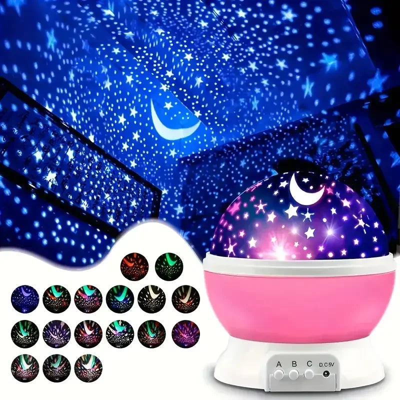 USB Powered Starry Night Light Projector – 360° Rotatable Moon & Stars Lamp with 9 Color Modes for Kids’ Bedroom & Home Decor