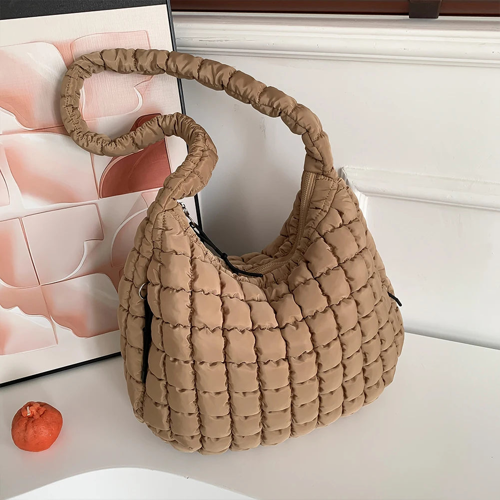 Women’s Stylish Quilted Puffer Shoulder Bag 👜 – Large Capacity Commuter Satchel & Padded Sling Tote