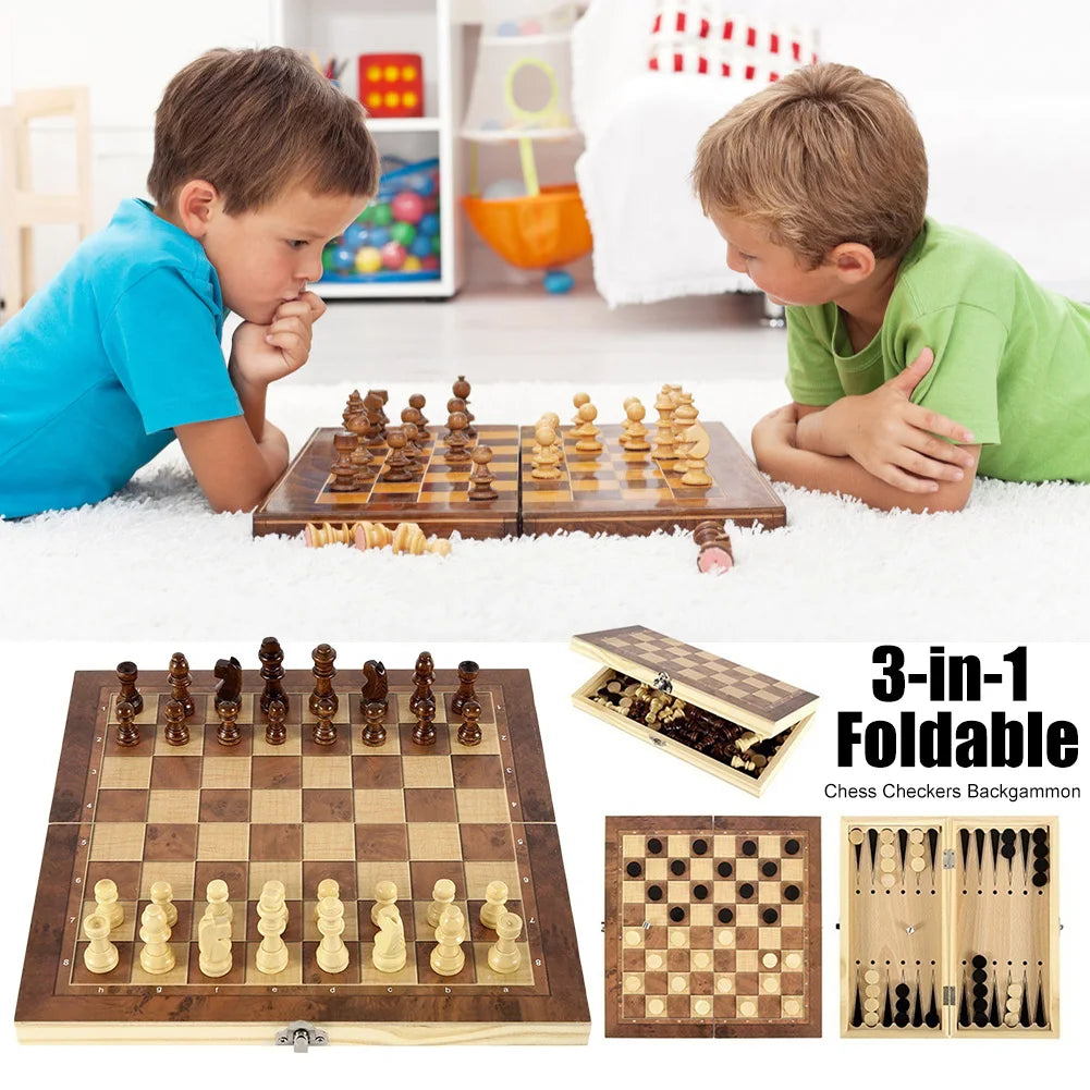 “Magnetic Wooden Folding Chess Set – Portable Felted Board with Interior Storage, Classic Game for Kids & Adults”