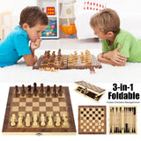 “Magnetic Wooden Folding Chess Set – Portable Felted Board with Interior Storage, Classic Game for Kids & Adults”