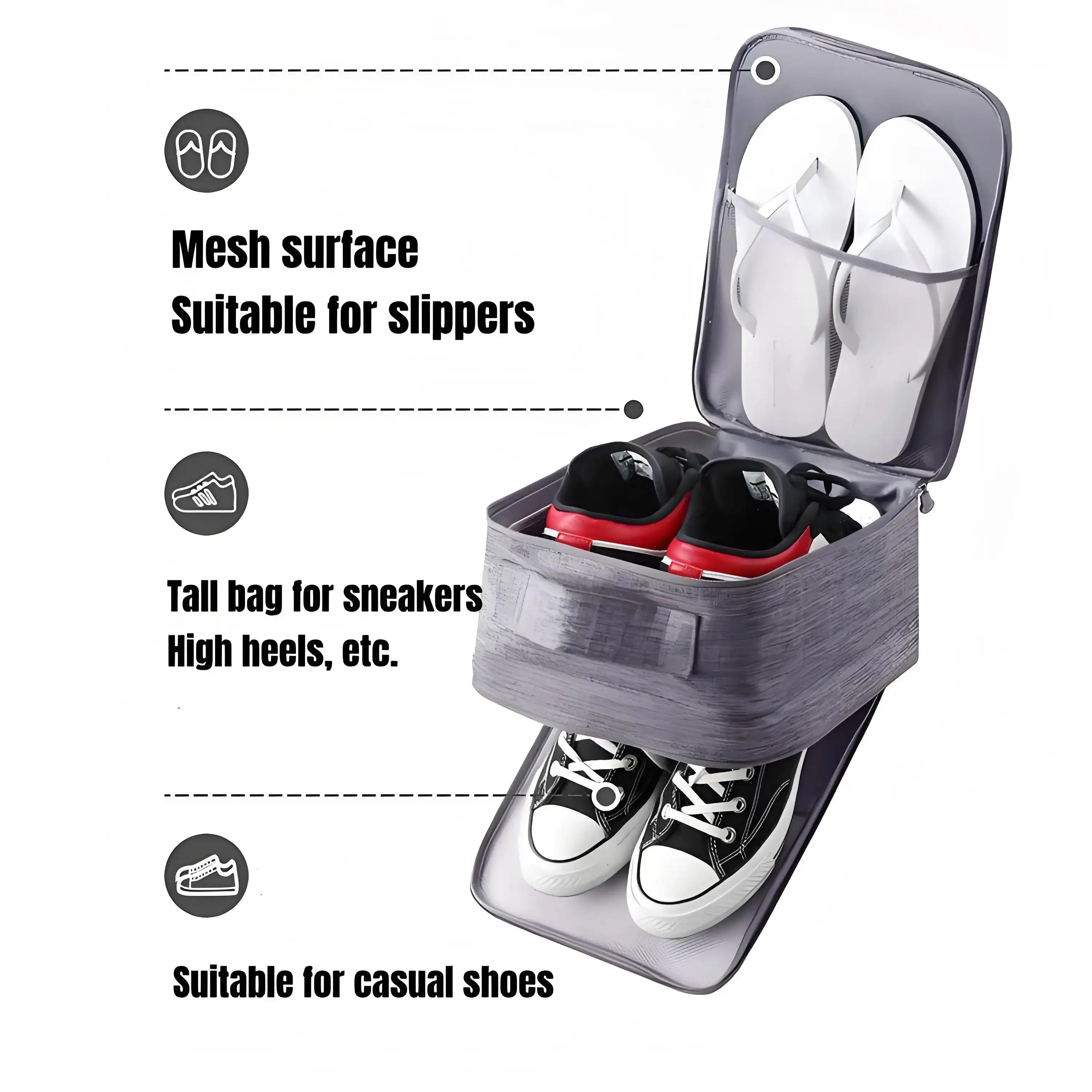 All-in-One 3-Layer Travel Shoe Organizer – Odor-Block Fabric Wet/Dry Compartments