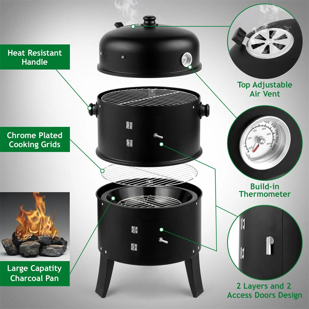 “80×41×48cm Iron Smoker Charcoal Grill – Heavy-Duty Black Carbon BBQ for Outdoor Cooking & Smoking”
