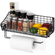 Metal Wall-Mounted Basket Organizer with Paper Towel Holder & Shelf – Rust-Resistant Black Finish