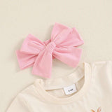 “Toddler Girl Easter Outfit – 3-Piece Bow Bunny Print T-Shirt, Flare Pants & Headband Set”