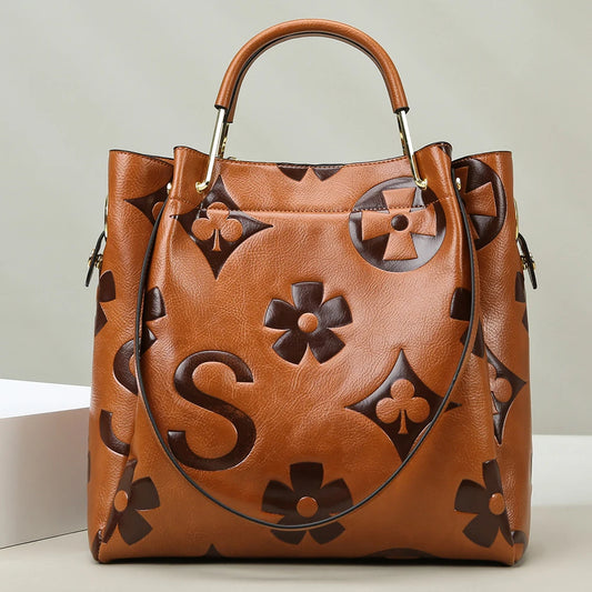 Women’s PU Leather Bucket Bag – Embossed Large-Capacity Shoulder Tote with Top Handle for Work, Shopping & Travel