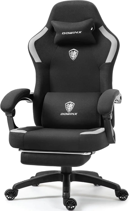 Dowinx Fabric Gaming Chair – Breathable Computer Chair with Pocket Spring Cushion, Massage Lumbar Pillow & Retractable Footrest