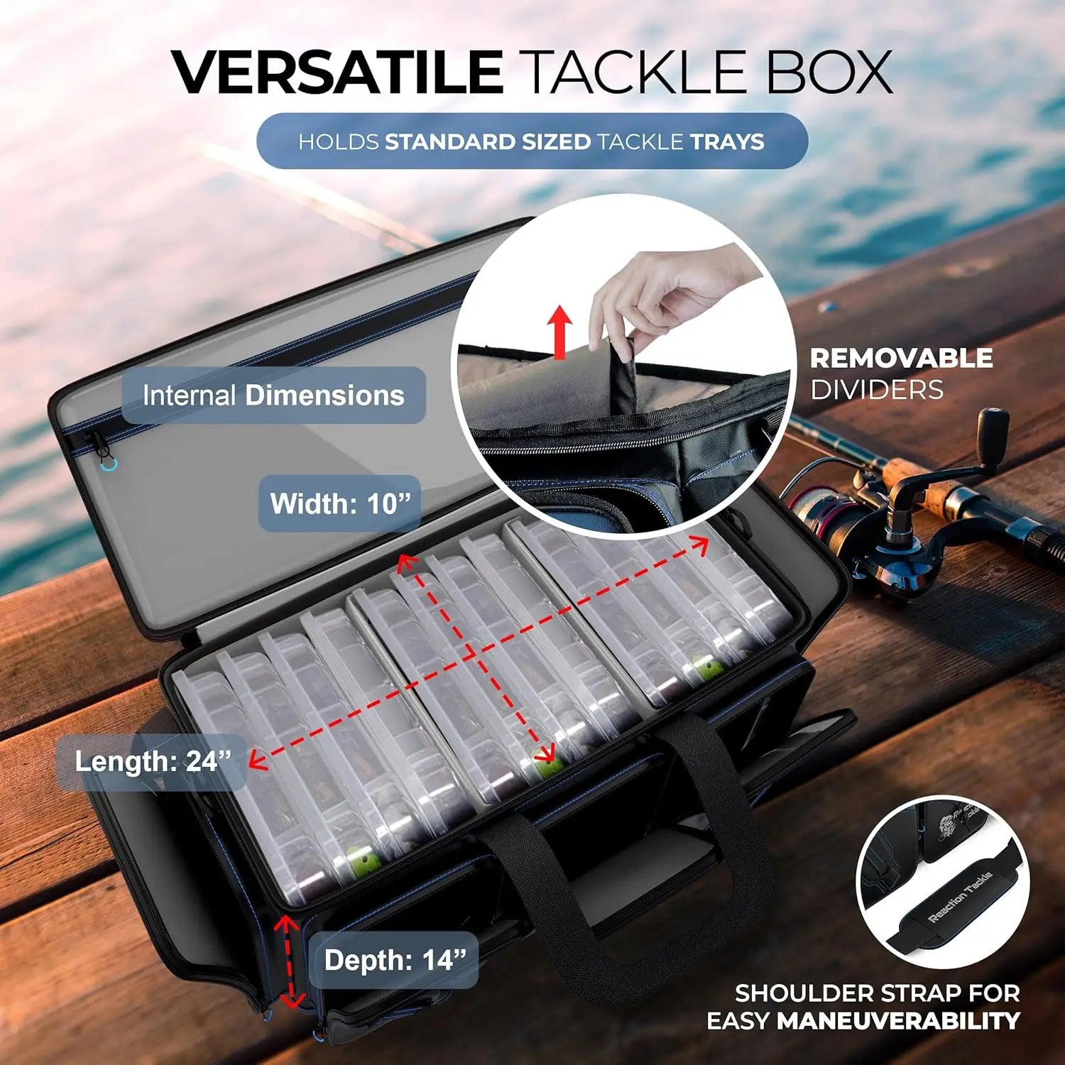 Heavy-duty saltwater-resistant tackle bag – 1000D PVC waterproof fishing storage with dividers fits 3600 & 3700 pallets