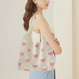 Heart-Pattern Large Capacity Tote Bag – Solid-Colour Shoulder Bag for Women