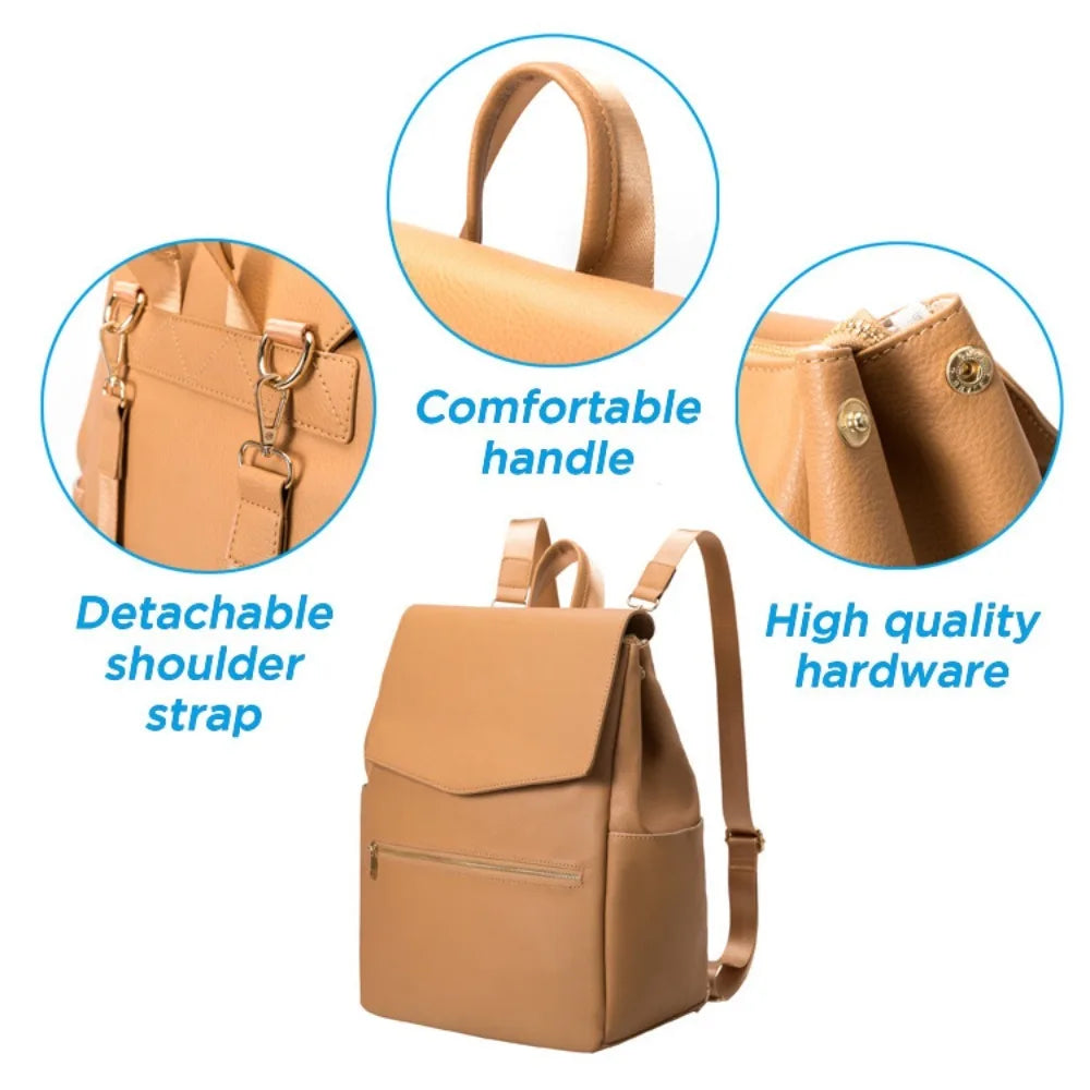 PU Leather Baby Diaper Bag Backpack – Large Capacity Mommy Bag with Changing Pad & Stroller Straps | Waterproof Nappy Organizer
