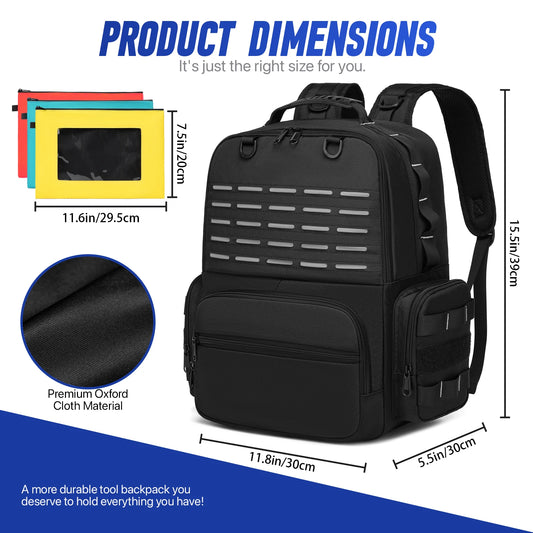 Heavy-Duty Tool Backpack for Men – Professional Tool Storage with 3 Removable Pouches | Electrician, Plumber & Maintenance Organizer Bag
