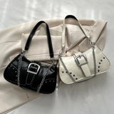 Women’s Crescent Armpit Bag – Solid Color Shoulder Bag with Chain Accent (Chic & Fashion Cool Style)