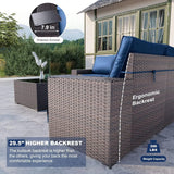 6-Piece Outdoor Patio Furniture Set – PE Wicker Rattan Sectional Sofa with Navy Blue Cushions | Modern Patio Conversation Set